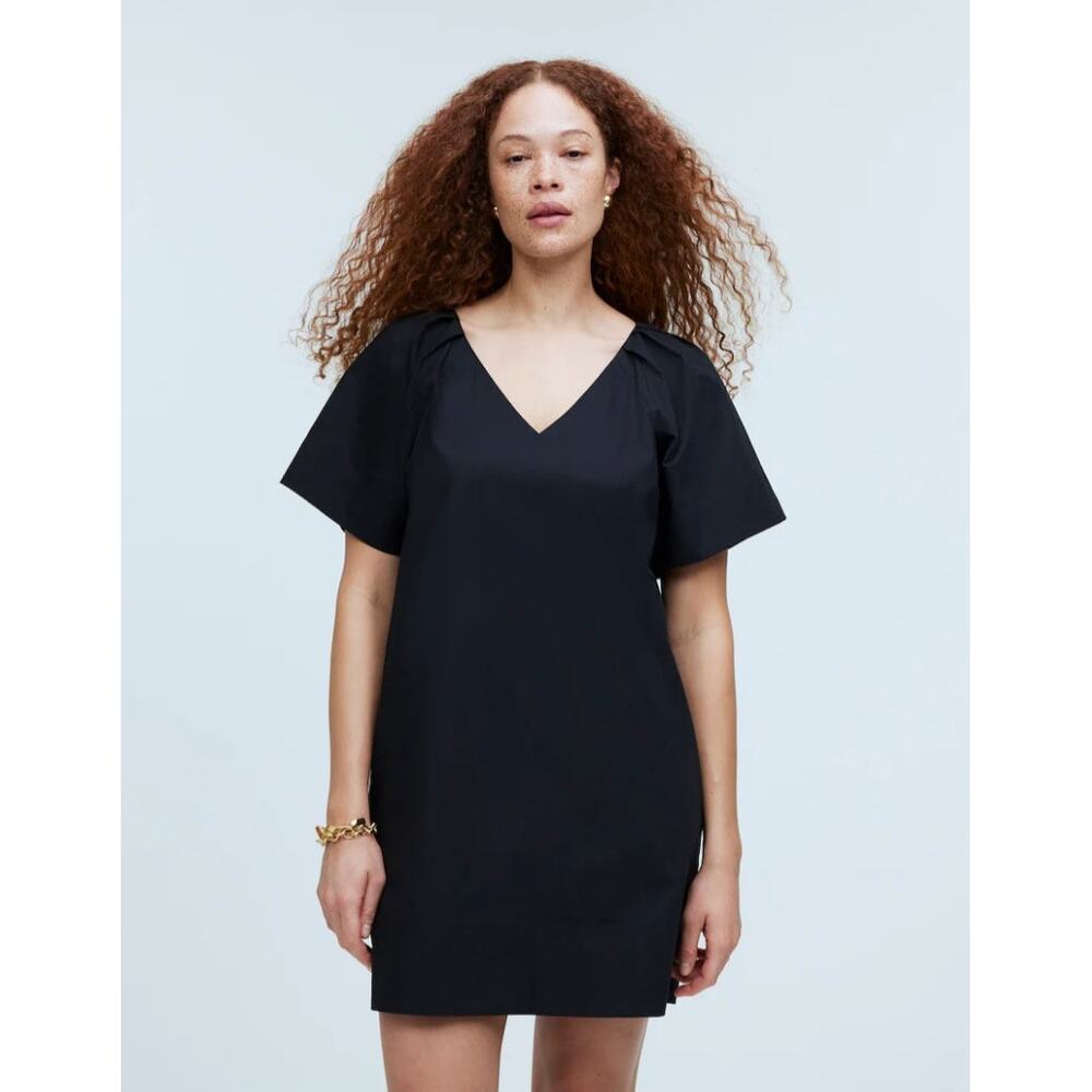 Madewell Shirt Dress XS Black V-Neck Mini Minimalist Simple Summer NWT FLAW